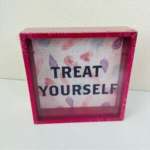 Treat Yourself Diamond Gem Bank Shadow Box Hot Pink Glitter.